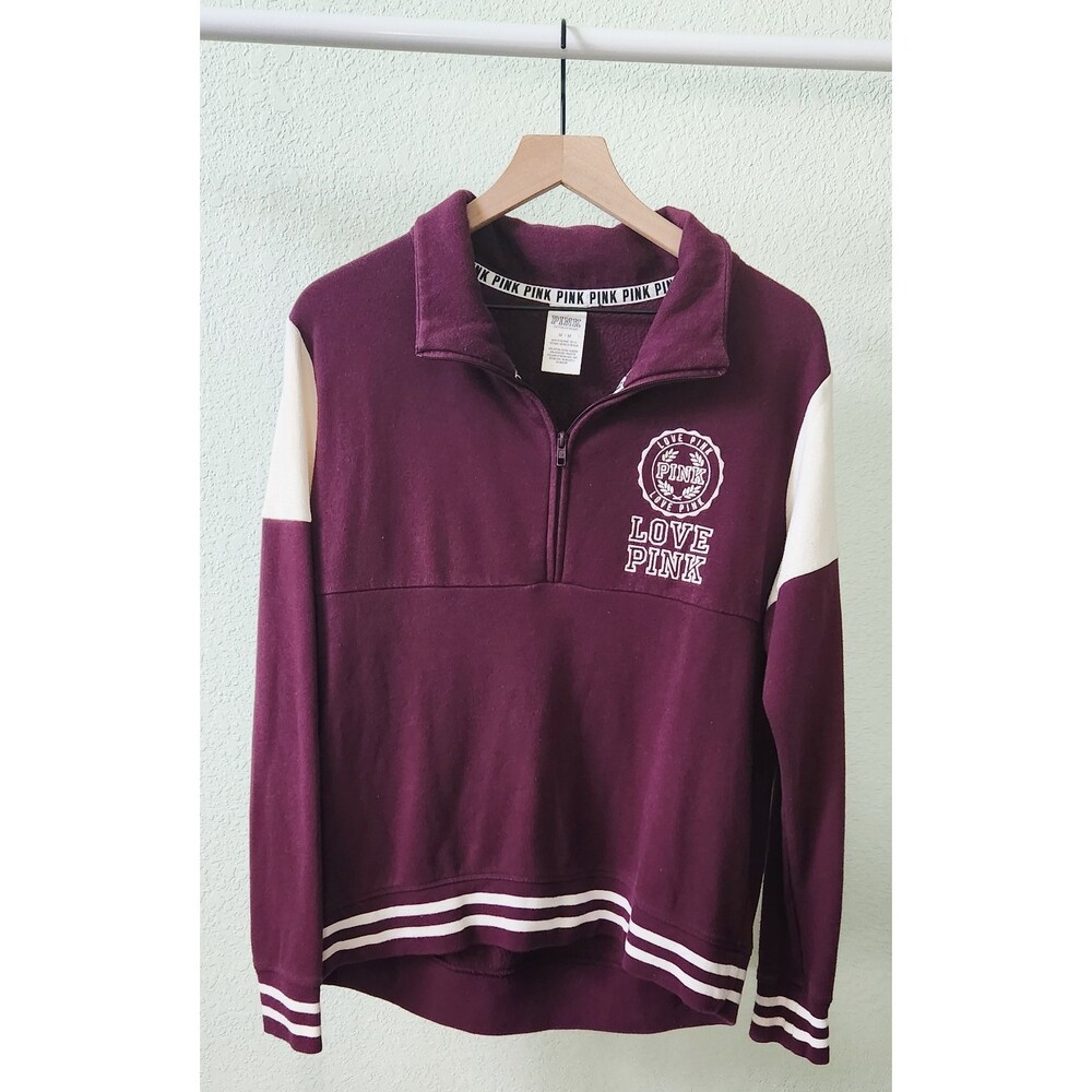 PINK Maroon jersey logo half-zip sweatshirt